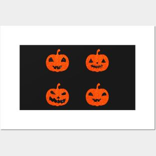 Bright Orange Faux Glitter Halloween Pumpkin Face Pack Posters and Art